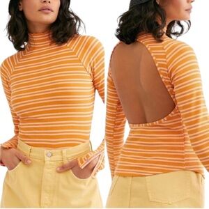 NWOT FREE PEOPLE SUNDAY AFTERNOON LONG SLEEVE STRIPED CUT OUT TOP SNAP SLEEVE SM
